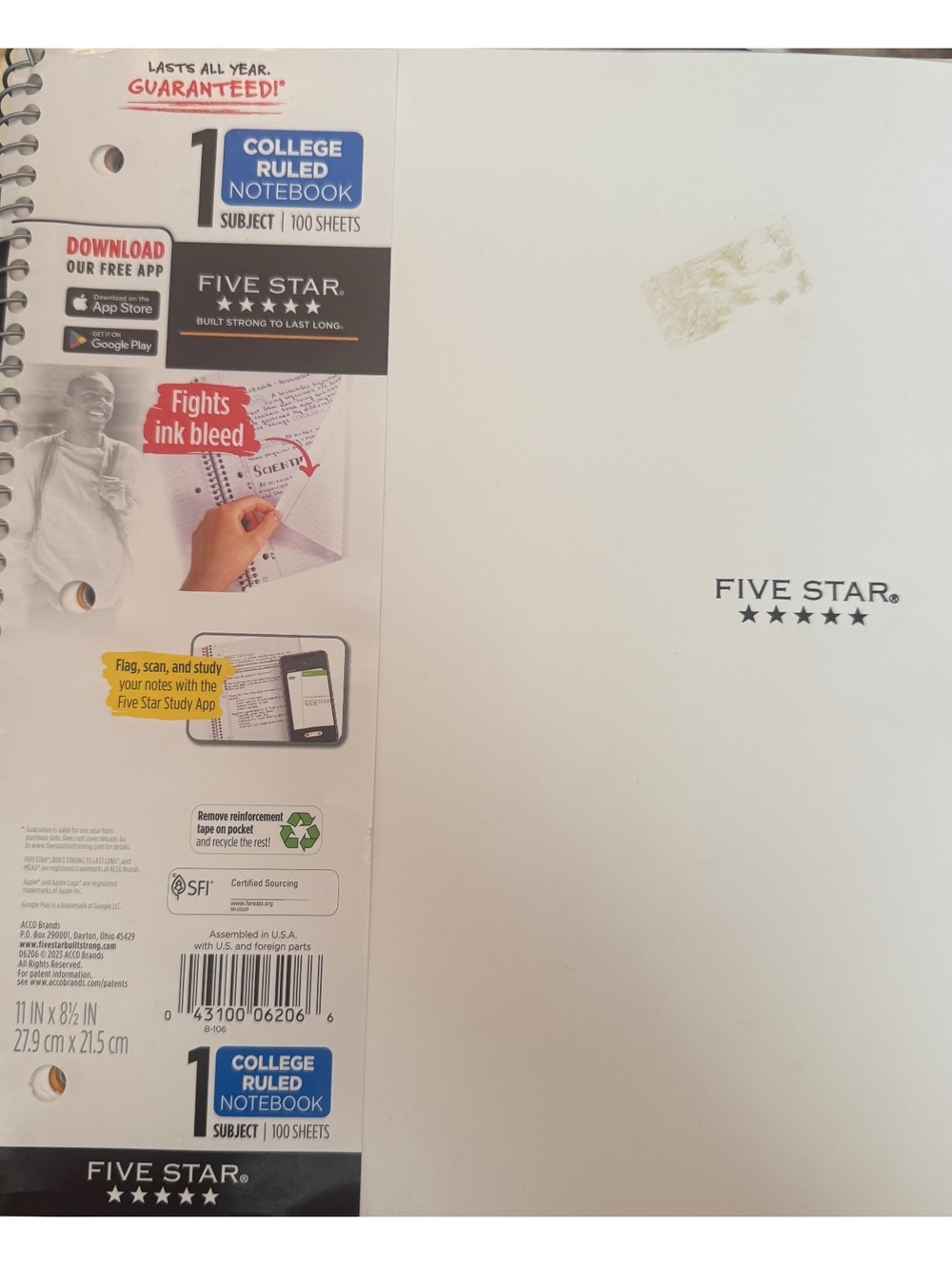 Five Star 1-Subject College Ruled Notebook, 100 Sheets, 7 x 8 Inches